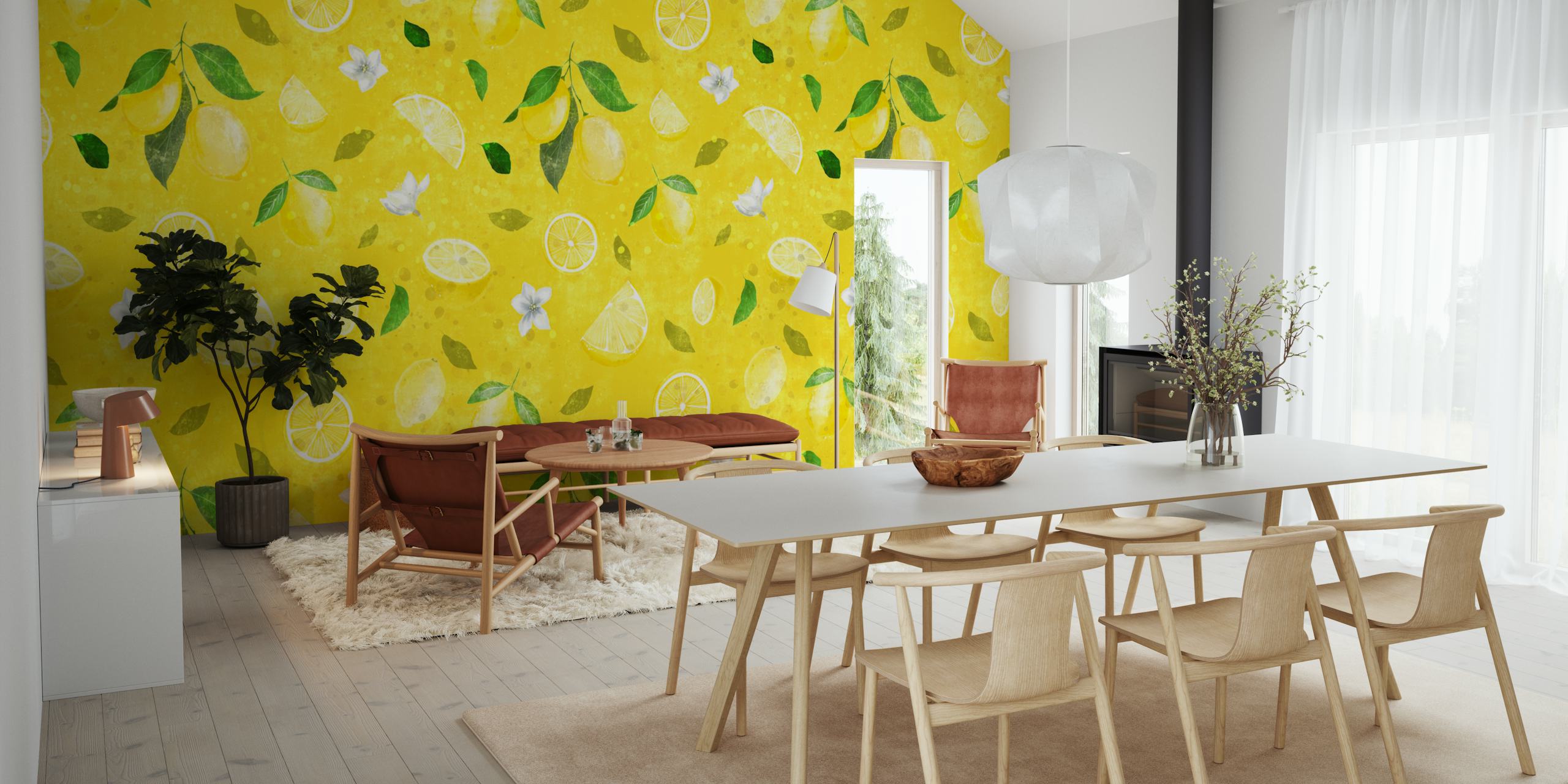 Lemon love on bright yellow seamless pattern en una habitación